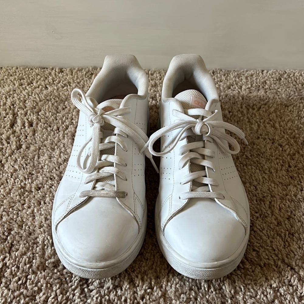 Adidas low top pink + white sneakers size 9